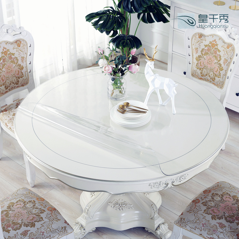 Round PVC transparent soft plastic glass table mat disposable tablecloth waterproof oil crystal plate plastic tablecloth coffee table mat