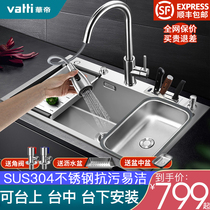 Wardy kitchen handmade sink Large single tank Stainless Steel Wash Basin Table Control Basin dishwashing pool Embedded pool