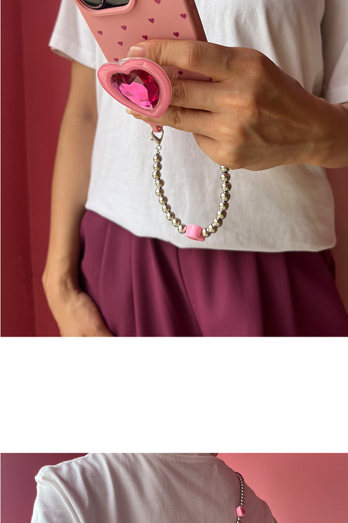Girls Ruby Heart Telescopic Grip Stand With Crossbody Lanyard Strap Phone Case