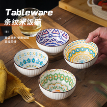 Japanese-style household meal special rice bowl exquisite creative bowl Korean version ins wind ceramic rice bowl underglaze color new