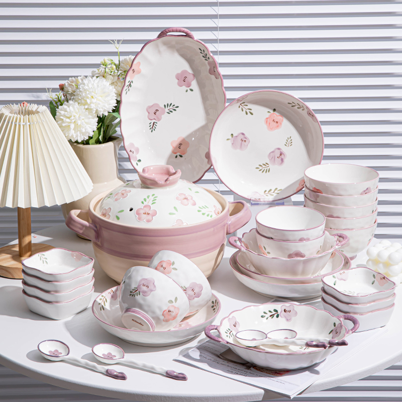 Pastoral Style Bowl and Plate Set for Home Use, 2026 New Model, High Aesthetic Bowlware, Bowls, Plates, Chopsticks, Fresh and Simple Bowl and Chopstick Tableware Set