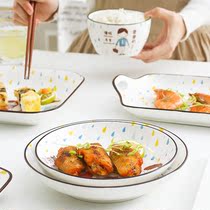 Plate household family plate new creative western food plate Nordic cartoon ceramic tableware deep plate ins plate
