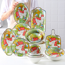 High-footed bowl household underglazed ceramic tableware eating bowl new microwave oven special soup bowl cartoon exquisite noodle bowl