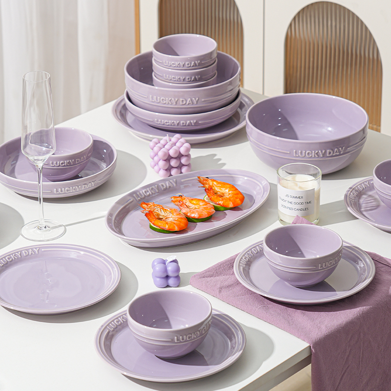 High-Appearance Value Underglaze Colored Bowls and Plates, Purple Tableware for Home Use, 2026 New Ceramic Rice Bowls, Plates, Housewarming Bowls, Chopsticks, Plates, and Spoons