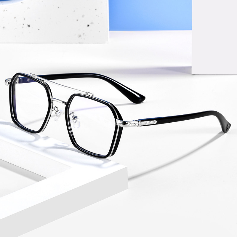 Myopia glasses female eye frame male tide double beam pilot style glasses frame without makeup retro can match degree square frame fashion