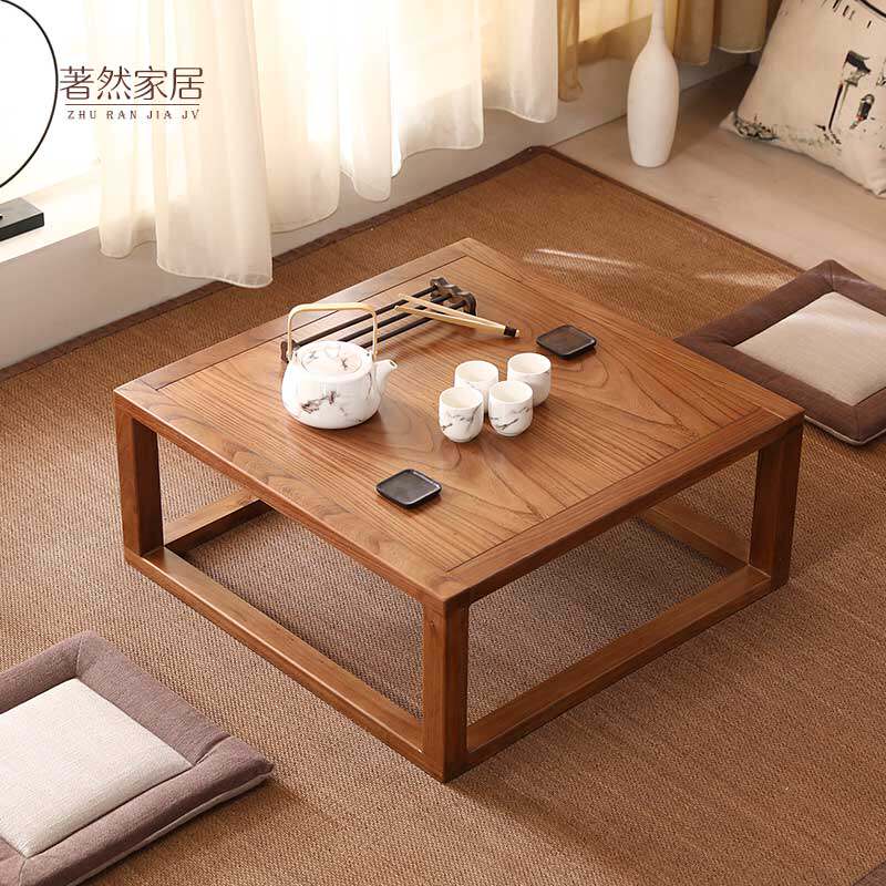 Tatami tea table Japanese bay window table small tea table square table elm solid wood window sill table simple floor Kang table low table