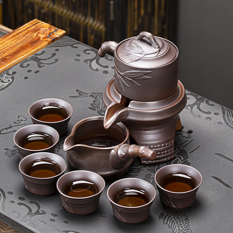 Creativity rises and rises when lazy stone grinds bamboo patterns to run semi-automatic home kung fu complete tea set set