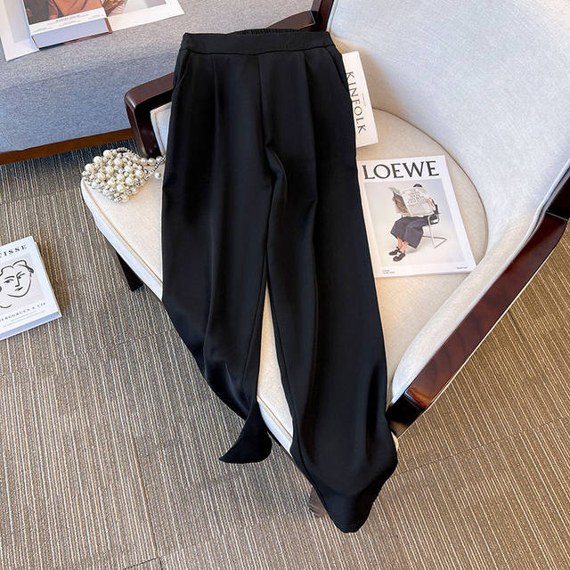 Early spring fashion suit female European temperament age reduction slimming belly cover fake two-piece shirt straight-leg pants casual two-piece suit