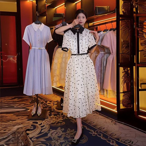 Летнее элитное платье, изысканная длинная юбка, французский стиль, изысканный стиль, высокая талия