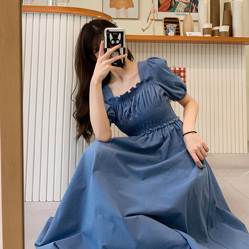 Pregnant women summer dress square neck fashion outerwear design sense summer long skirt summer large size thin section