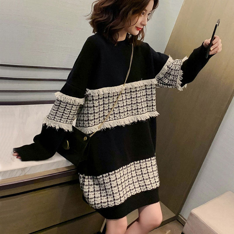 French super fairy temperament maternity dress Autumn and winter fashion hot mom out personality knitted sweater skirt
