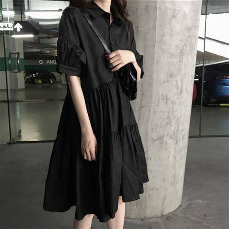 Pregnant women's ocean dress French style Shirt jacket outside wearing a slim summer slim fit large size dress shirt skirt small black dress