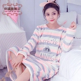 Коралловая бархатная милая длинная утепленная демисезонная фланелевая пижама, большой размер, для среднего возраста