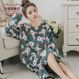 Коралловая бархатная милая длинная утепленная демисезонная фланелевая пижама, большой размер, для среднего возраста