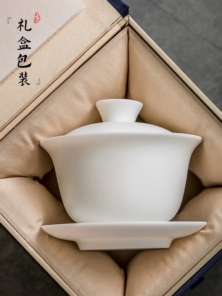 Dehua bowl high-end large single household without hot white porcelain lamb cup tea set