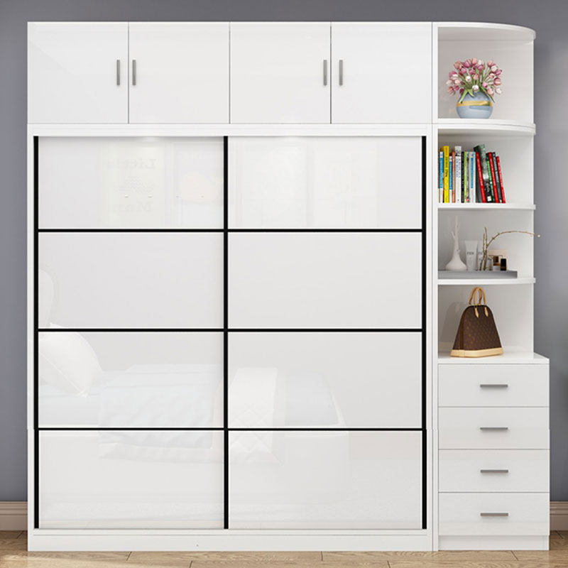 Wardrobe Home Bedroom Modern Simple Sliding Door Solid Wood Storage Cabinet Economical Simple Wardrobe for Rental House