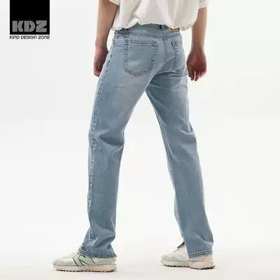 KDZ slim straight jeans men 2021 summer new light blue wash foot opening Xinjiang cotton trousers