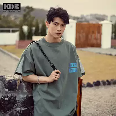 KDZ trendy fantasy print T-shirt short sleeve men 2021 summer new heavy cotton cotton splicing sleeve large version loose T-shirt