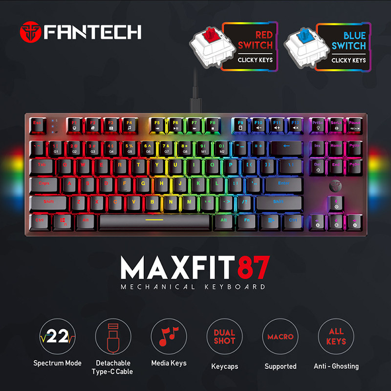 FANTECH MK856 mechanical keyboard 87 key wired green shaft luminous macro red shaft computer to pick up countless words keys