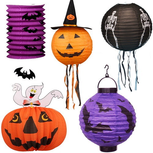 Хэллоуин бумажный фонарь кулон украшение бар торговый центр праздничные украшения поставки светящиеся портативные тыквы ведьма реквизит