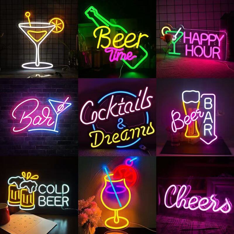 Led Neon Light Bar Decoration Atmosphere Light Internet-Famous Background Wall Beer Cocktail Shaped Light Sign