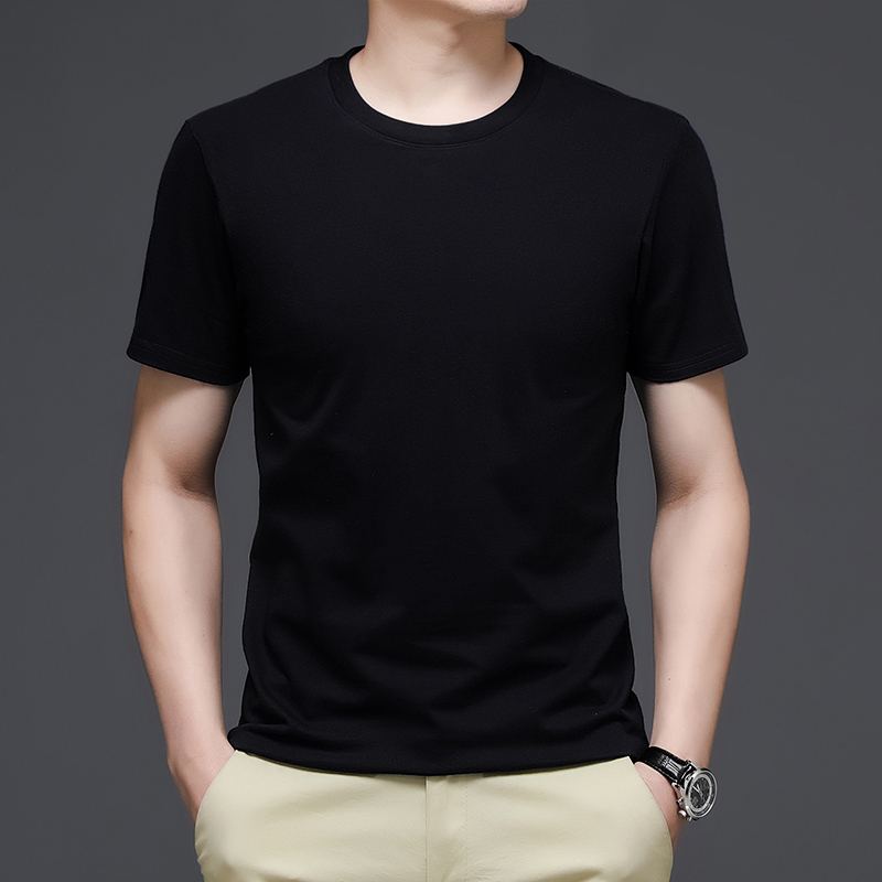 Clearance Pure Cotton Men's Short-Sleeve T-Shirt, Solid Color Round Neck, New Summer Style, Black Men's Top, Half-Sleeve Cotton T-Shirt