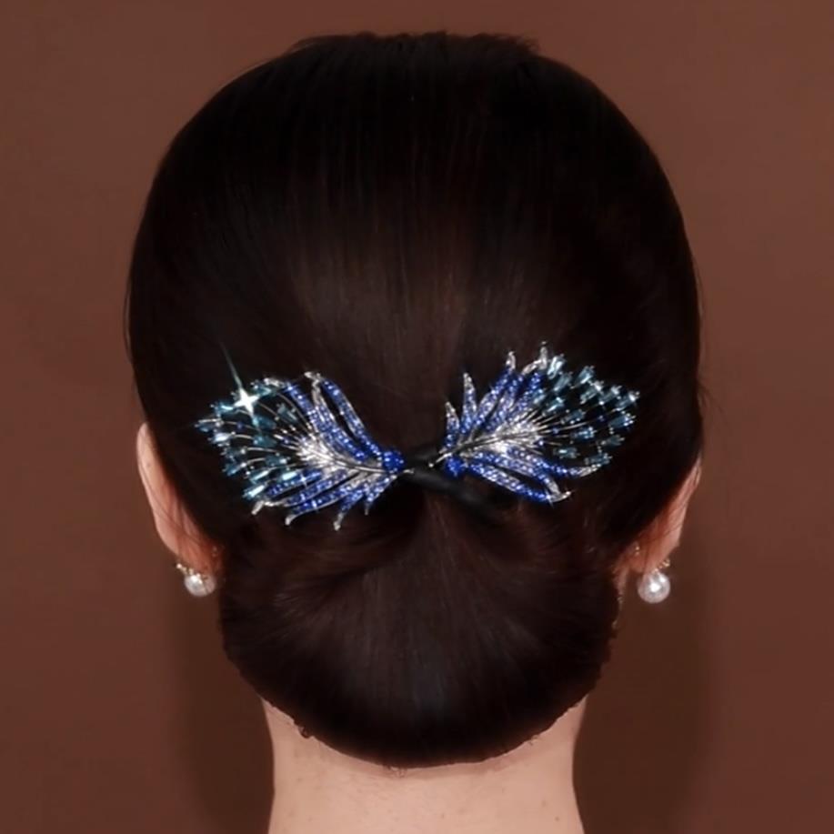 Luxury Rhinestone Feather Twisting Clip Lazy Hair Bun Tool Exquisite and Elegant Back Bun Curling Iron Hair Bun Rod