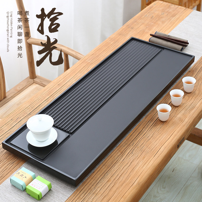 Natural black gold stone tea tray Household modern simple light luxury Japanese black gold stone tea sea Kung Fu tea tea table tray