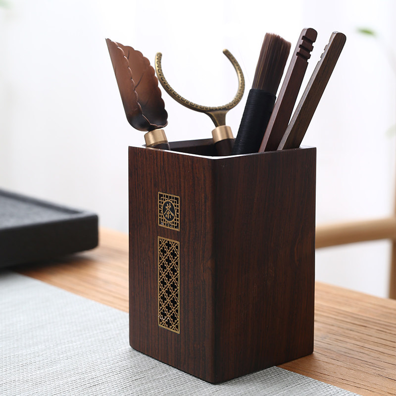 Ebony tea art Six gentlemen set Creative simple inlaid copper tea ceremony Tea clip Tea needle Tea spoon Tea accessories Daquan