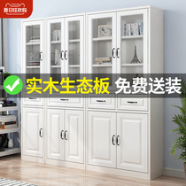 Full solid wood bookcase disposal cabinet floor modern minimalist tempered glass door bookcase cabinet cabinet cabinet combination cabinet