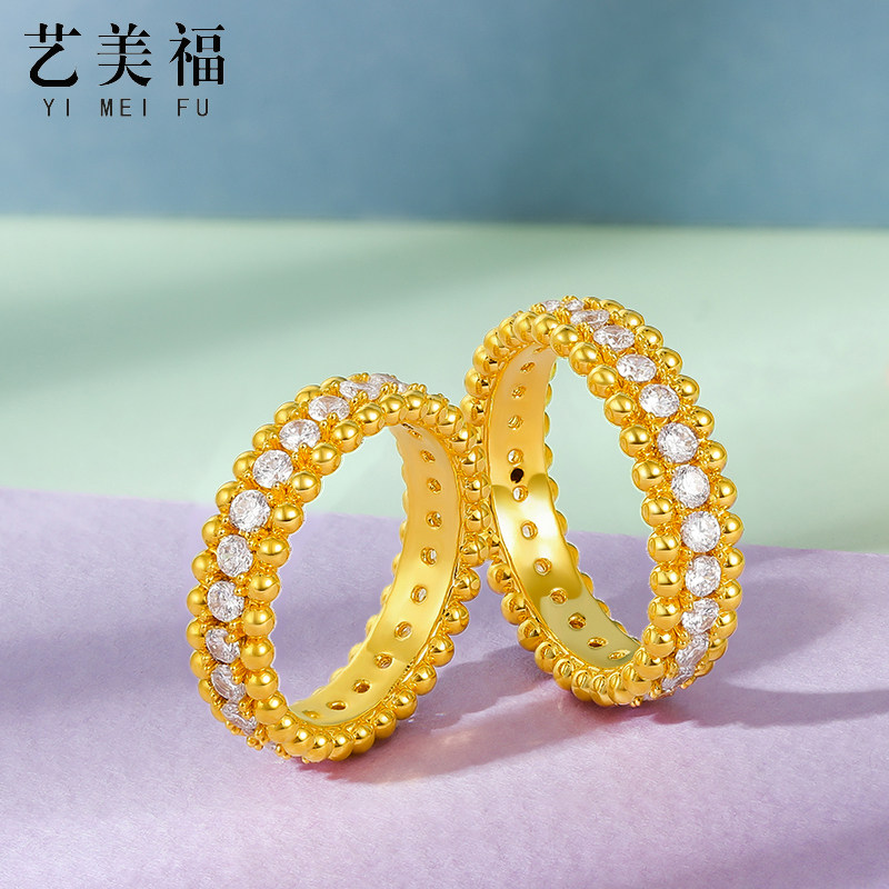 999 gold gold sugar gold ring 5D hardware inlaid zircon ring in court style couple with a couple ring