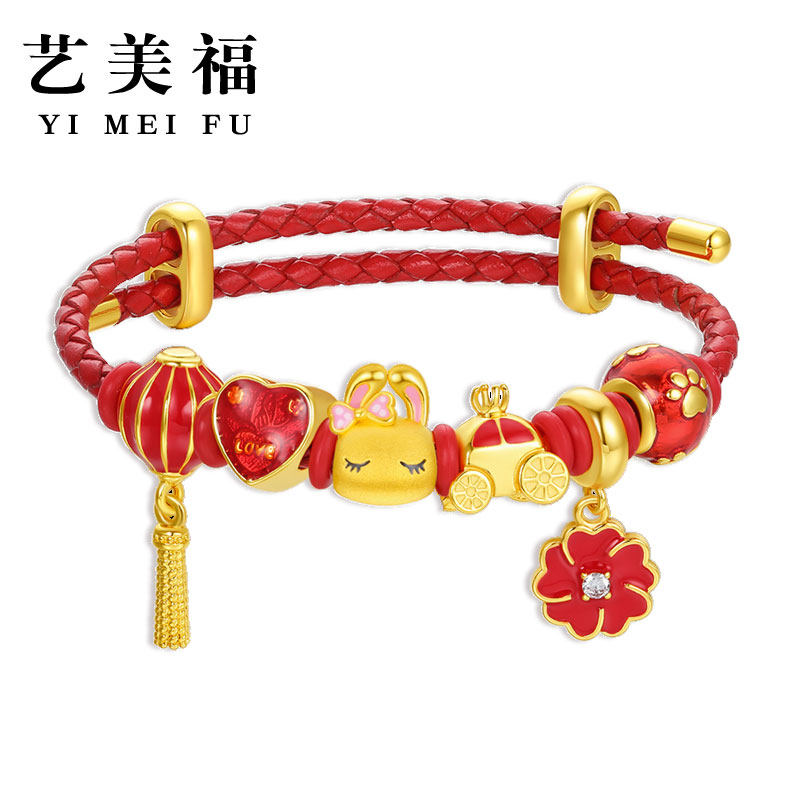 999 gold rabbit gold bracelet female transshipment bead bracelet pure gold rabbit's Christmas present
