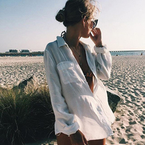海边度假比基尼罩衫露背性感泳衣女外搭可下水沙滩防晒泡温泉衬衫