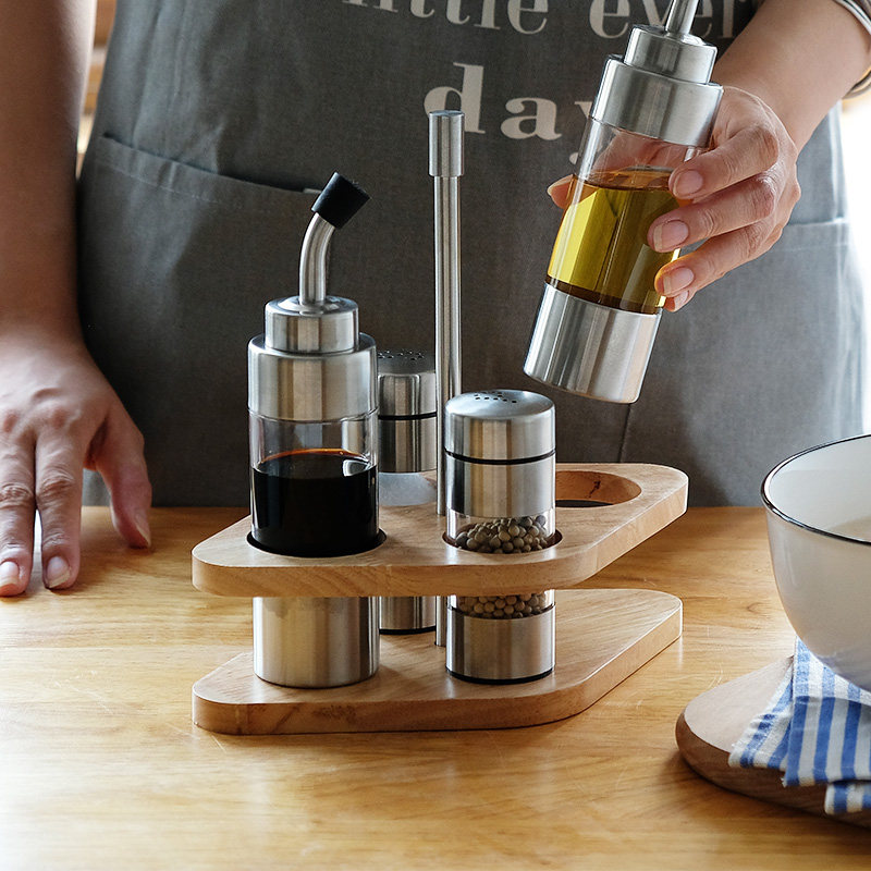 Stainless steel Seasoning Tank Nordic Suit Kitchen home glass Composition Pepper Powder Salt Cumin Bottle Sauce