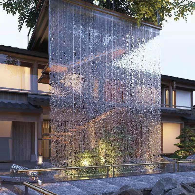 Waterfall Water Curtain Construction View Water Curtain Wall Pull Wire Steel Wire Fiber Optic Room Inside and outside artificial waterfall Water fittings Landscape Water Equipment