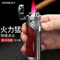 Baicheng personalized multifunctional cigar cutter four-stroke lighter creative wood grain red fire lighter hot style