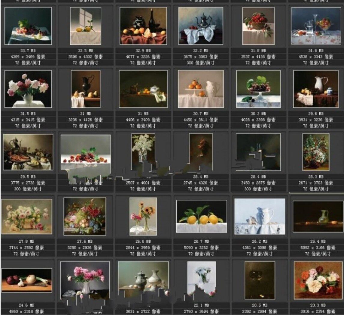 Classical still life flower picture copy material Western oil painting high-definition large picture 77 pieces 3GBh