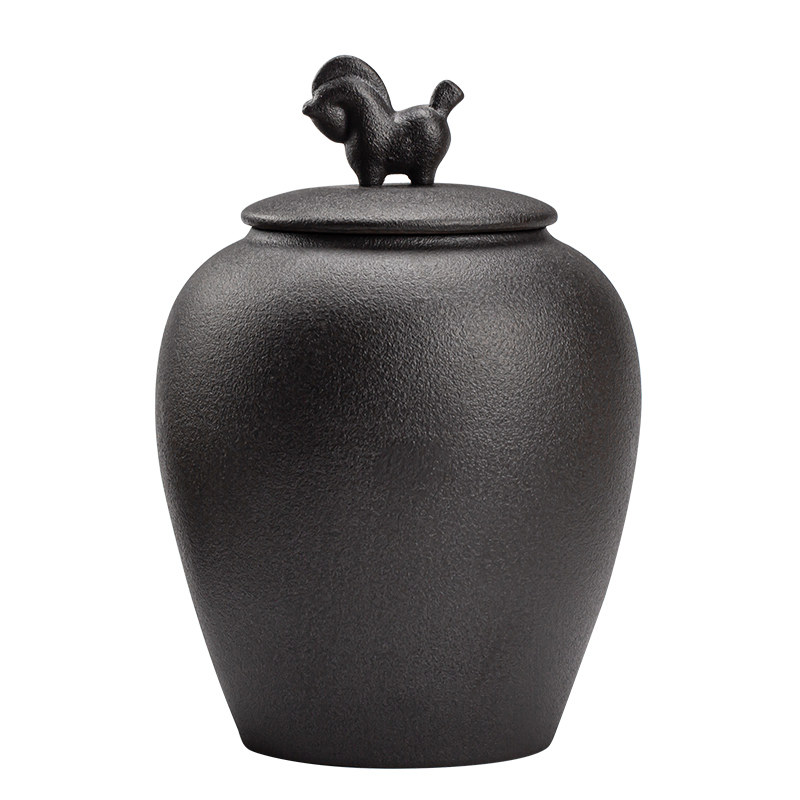 Japanese-style Tangma Rough Tea Can Seal Can Large Storage Tea Can Black Ceramic Ceramic Small Wake Tea Can Pu-yu