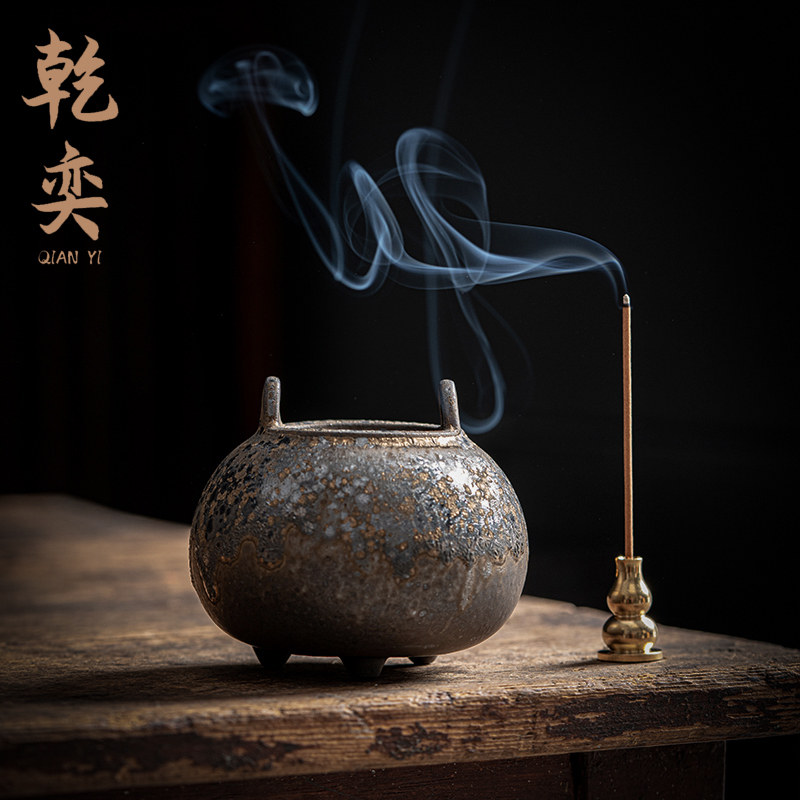Qianyi coarse pottery incense stick incense seat line incense recumbent point incense insert incense sticker incense sandalwood tray household Buddhist scented stove ceramics