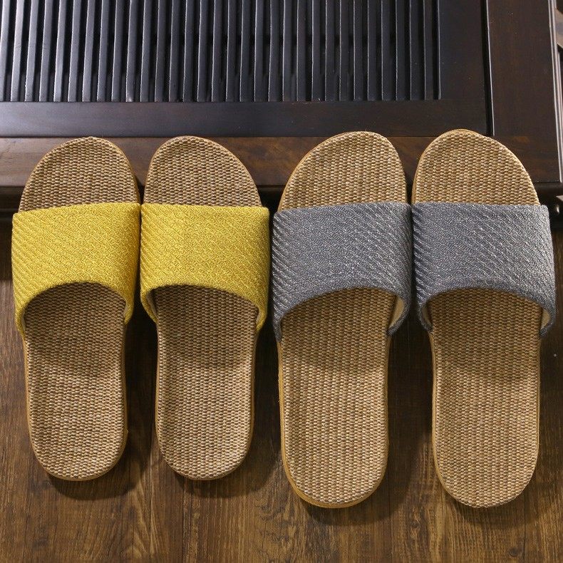 Sun-style home lovers Indoor slippers Summer home Anti-slip male and female thick bottom deodorant Four Seasons linen Bathrooms sandals