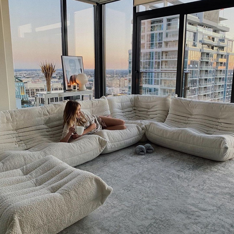 Modern light and luxurious bedroom sofa ins wind grid red designer togo white fur caterpillar sloth single sofa chair