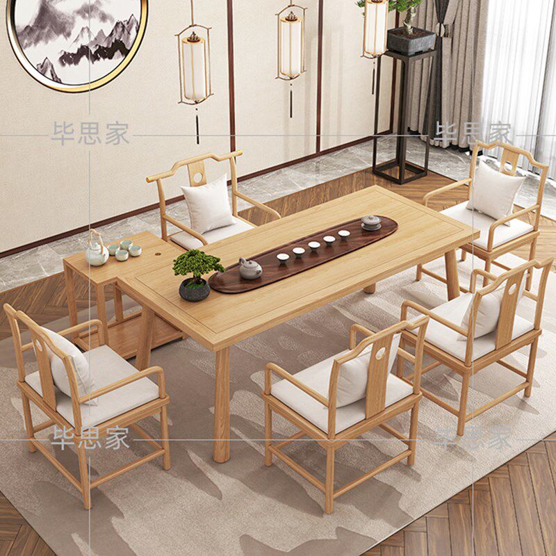 High-end custom new Chinese-style log tea table and chair combination tea table table simple living room Kung Fu Zen tea table solid wood