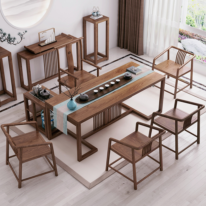 High-end custom tea table and chair combination new Chinese style tea balcony home Kung Fu tea Zen tea table solid wood tea table