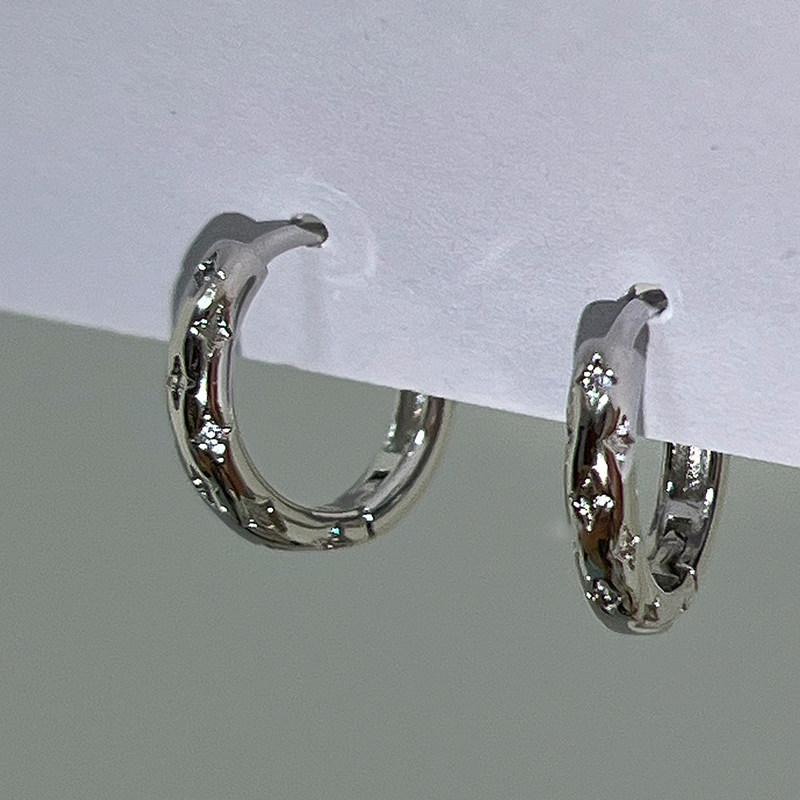 925 Silver Needle Four-Pointed Star Diamond-Encrusted Earrings, High-End Unique Niche Design, Minimalist Style Earrings, 2024 New Hot Style