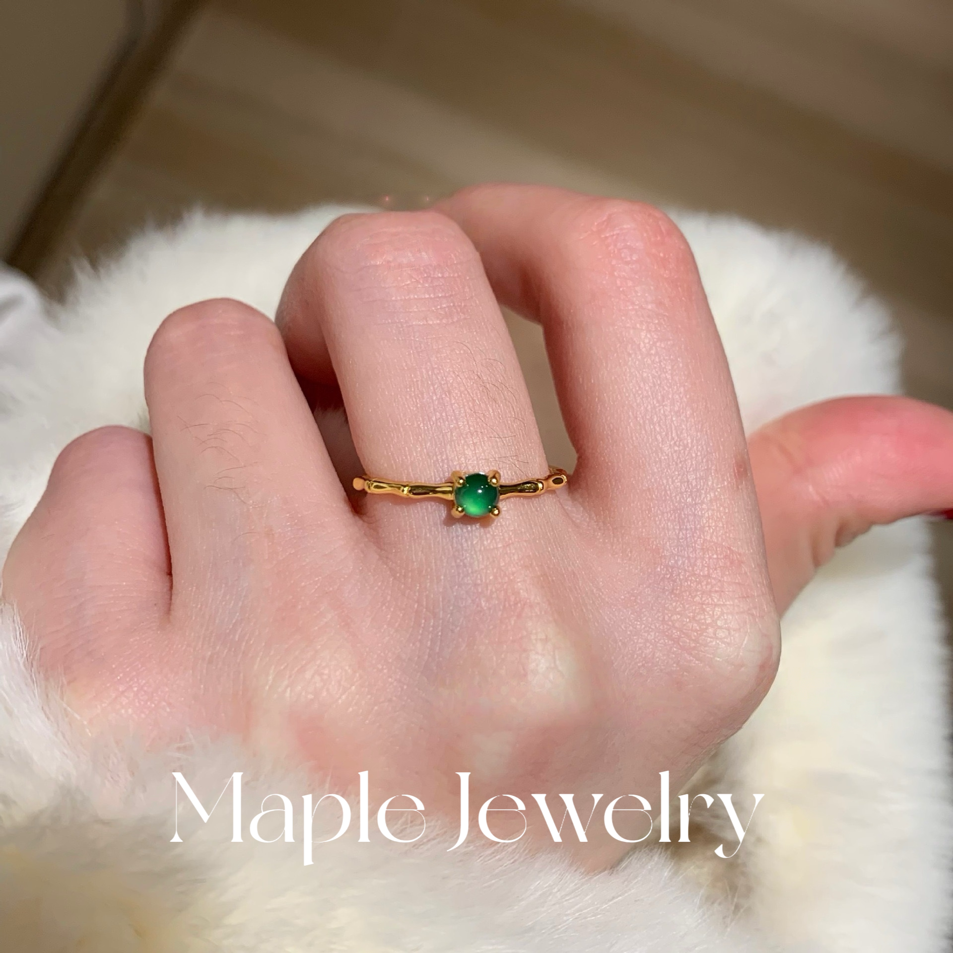 New Chinese Style Bamboo Jadeite Sterling Silver Ring