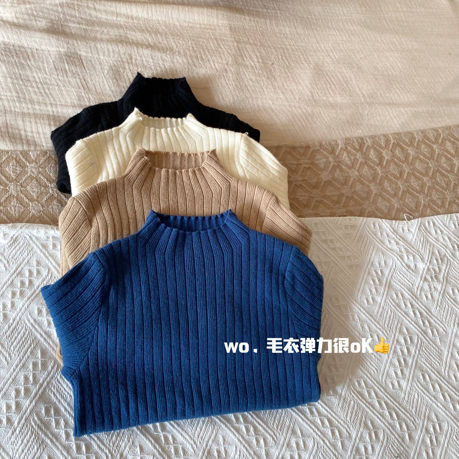Girls' Bottoming Sweater Half Turtleneck Autumn and Winter Thickening Korean Version Children's Western Style Slim Top Baby All-match Knit Sweater