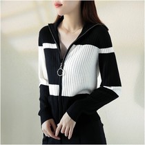 The Peacock 2021 autumn new contrast color thin knitted cardigan womens coat sweater H5569