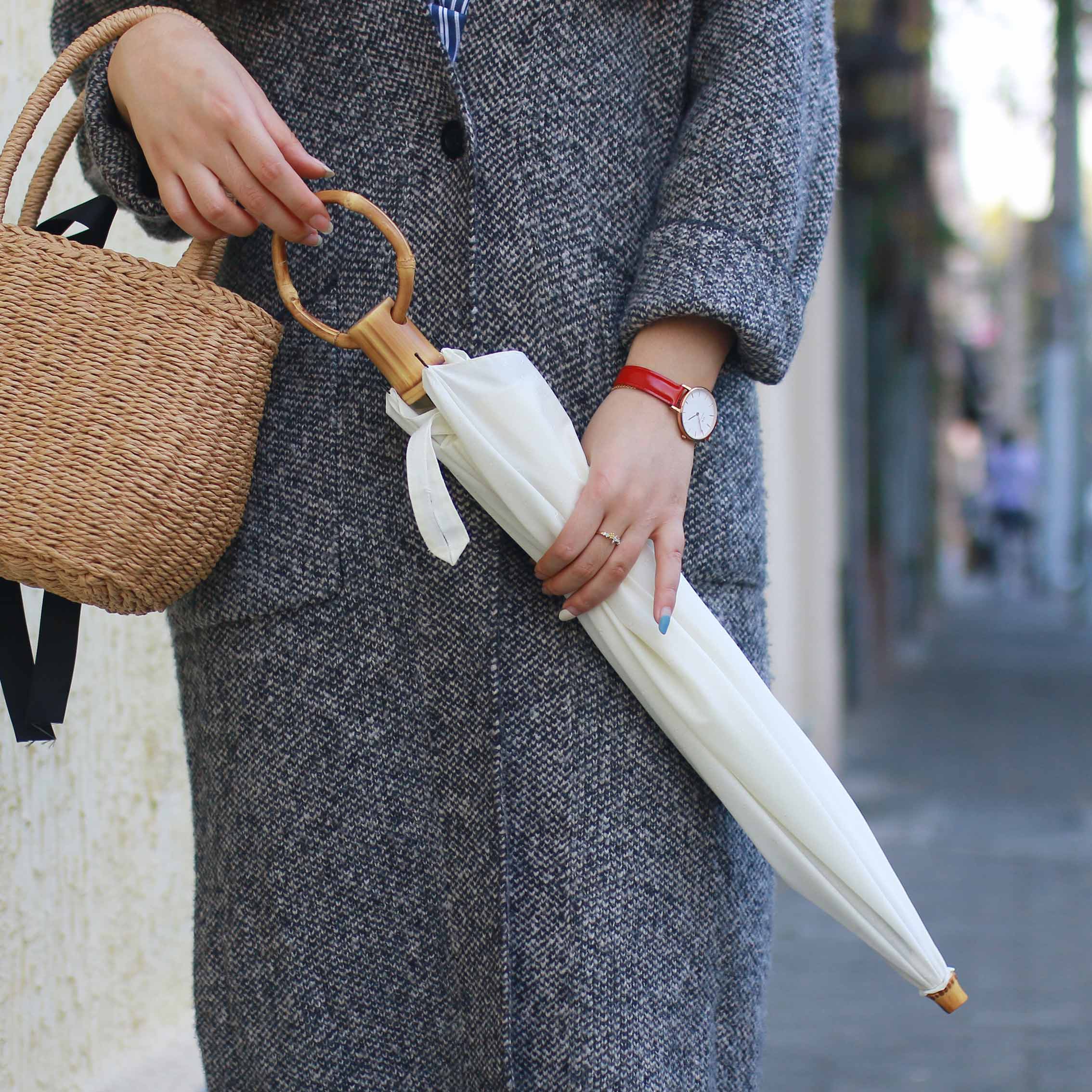 Japanese ring bamboo handle TC cotton anti-UV folding parasol sunny and rain dual-use women simple retro forest series