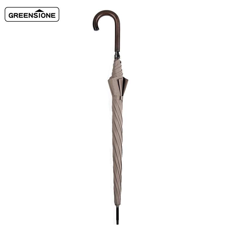 Greenstone retro long handle umbrella gentleman business automatic simple curved handle straight umbrella wooden double umbrella