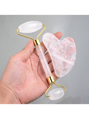 [GuaSha  天然白水晶玉滚轮式刮痧板 手持面部廋脸神器 家用按摩器]
